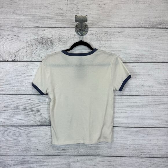 Pan American Women's Cream & Blue Graphic Short Sleeve Tee Size Large - Picture 5 of 6